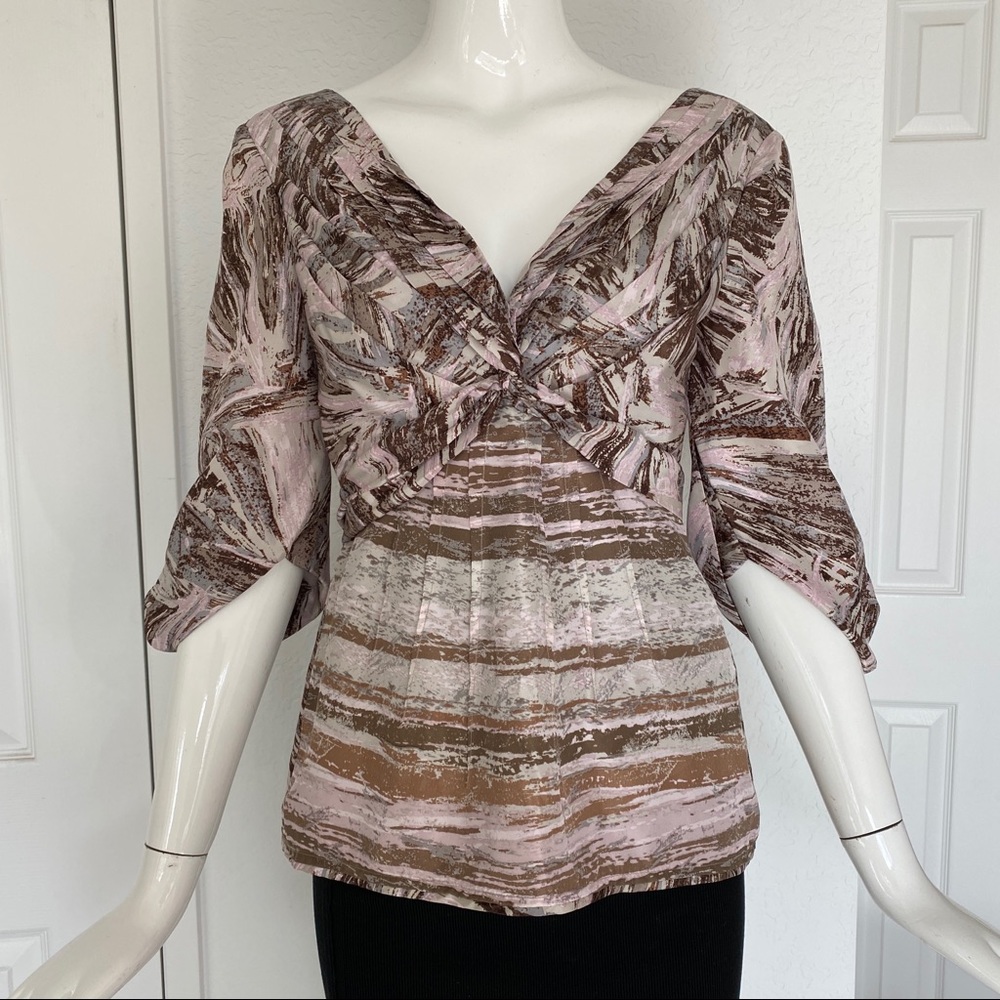 Bcbg Maxazria pleated twist printed silk blouse